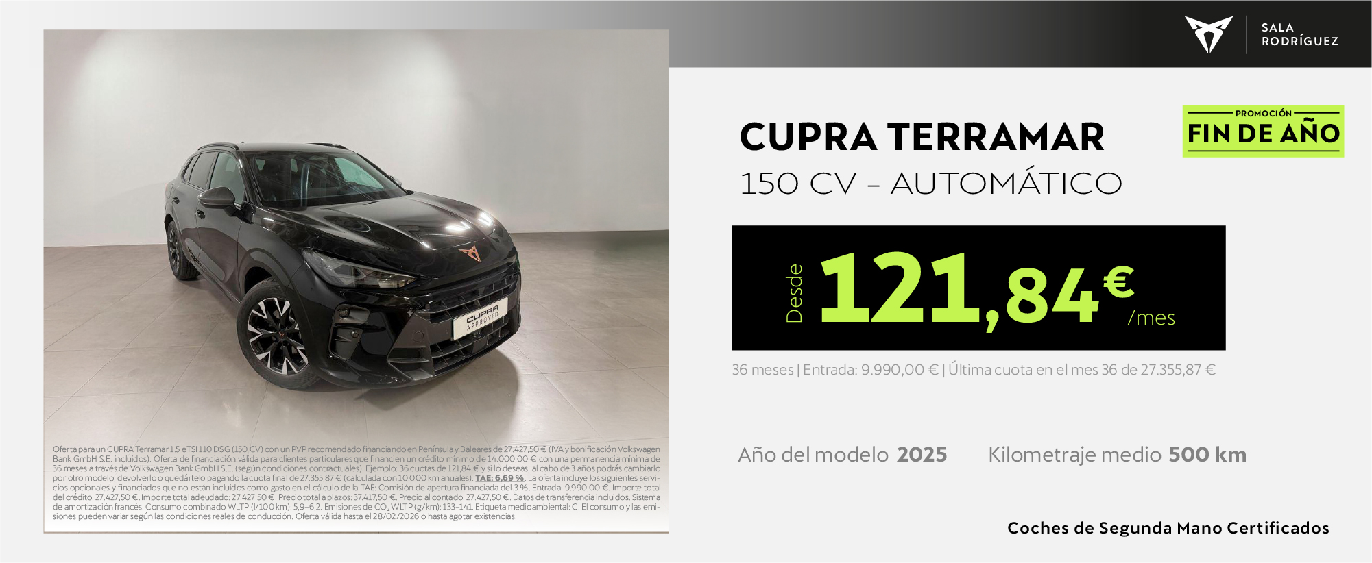 ¡Esta vez sí! Tu Cupra Terramar  a un precio único por sólo 122€/mes en nuestro concesionario Sala Rodriguez